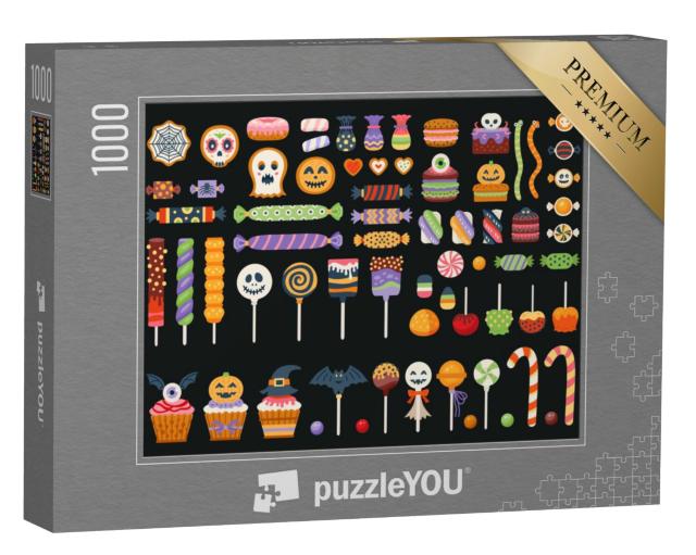 Puzzel 1000 stukjes „Snoep, zuurstokken en lolly's met Halloween“