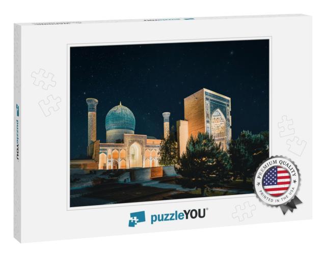 Gur-Emir Mausoleum At Night with Stars, Samarkand, Uzbeki... Jigsaw Puzzle