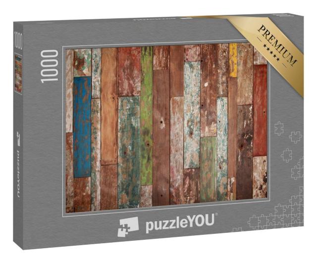 Puzzle 1000 Teile „Farbige Holzdielen in Grunge-Optik, Hintergrund“