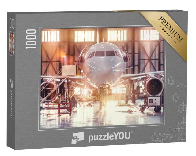 Puzzel 1000 stukjes „Vliegtuigreparatie in de hangar“