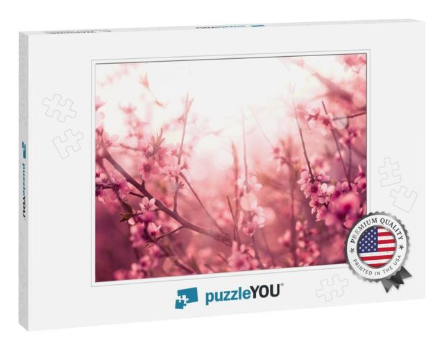 Blossoming Cherry Trees in Spring, Spring Background... Jigsaw Puzzle