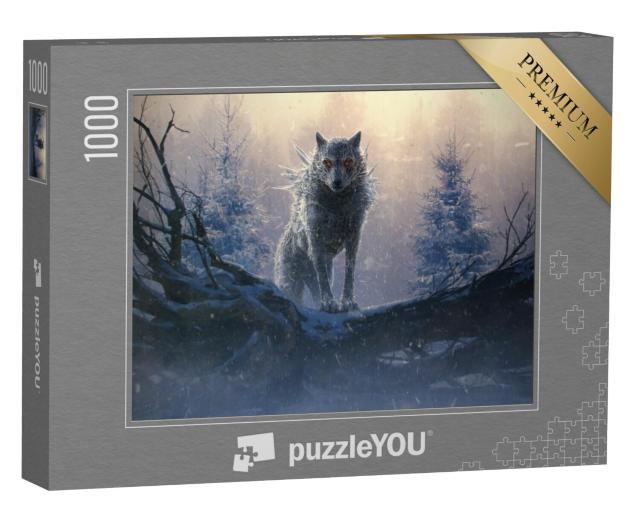 Puzzel 1000 stukjes „Fenrir, de reusachtige ijswolf uit de Noorse mythologie“