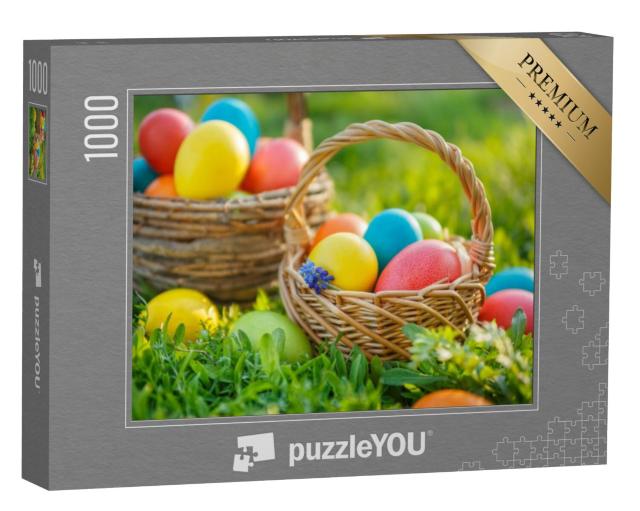 Puzzel 1000 stukjes „Vrolijk Pasen! Kleurrijke paaseieren in manden“