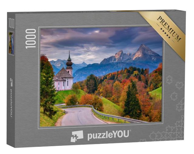 Puzzel 1000 stukjes „Maria Gern kerk en Watzmann in de herfst, Beieren, Duitsland“