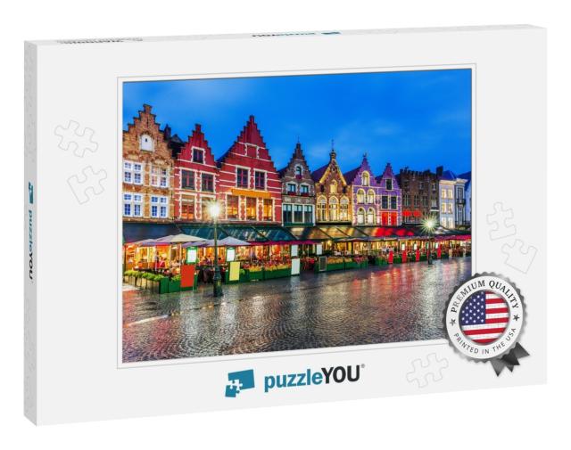 Bruges, Belgium. Grote Markt Square At Night... Jigsaw Puzzle
