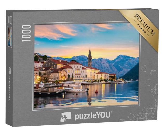 Puzzel 1000 stukjes „Historische stad Perast bij zonsondergang, Montenegro“