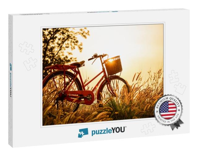 Beautiful Landscape Image with Bicycle At Sunset... Jigsaw Puzzle