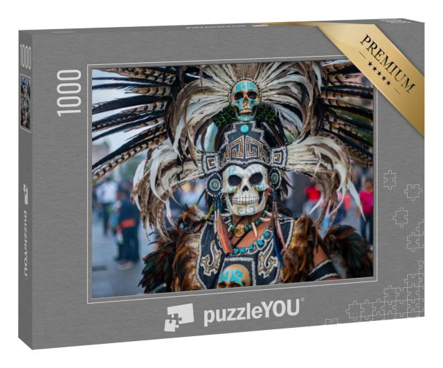 Puzzle 1000 Teile „Tänzerin mit prähispanischen Kostümen auf dem Zocalo von Mexiko-City“