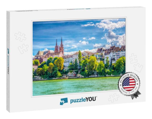 Riverside of Rhine in Basel Dominated by Majestic Buildin... Jigsaw Puzzle