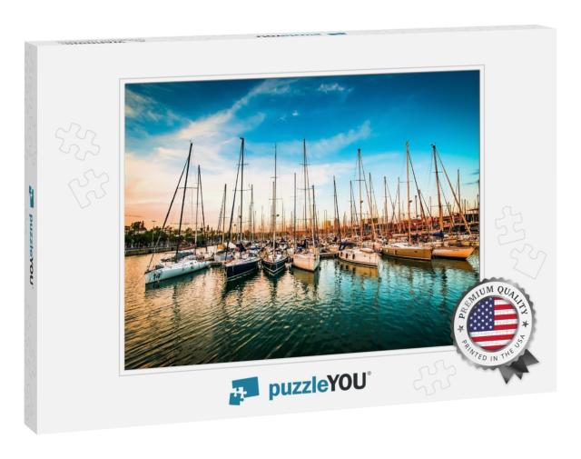 Sea Bay with Yachts At Sunset... Jigsaw Puzzle