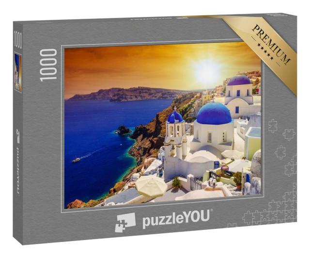 Puzzle 1000 Teile „Sonnenuntergang über Oia auf Santorini, Griechenland“