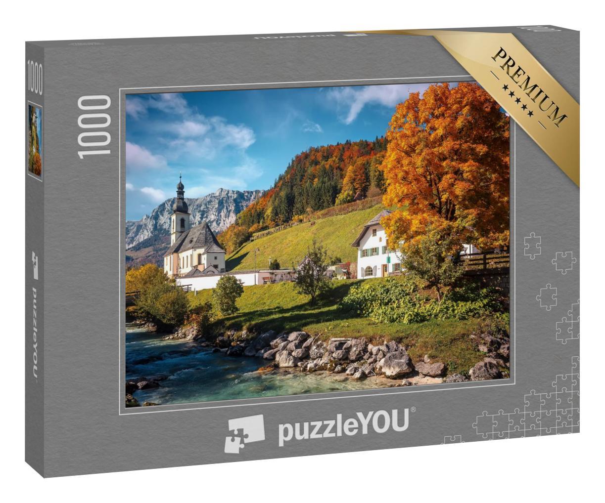 Puzzle 1000 Teile „Wunderschöne sonnige Herbstlandschaft: Bayerische Alpen bei Ramsau, Deutschland“