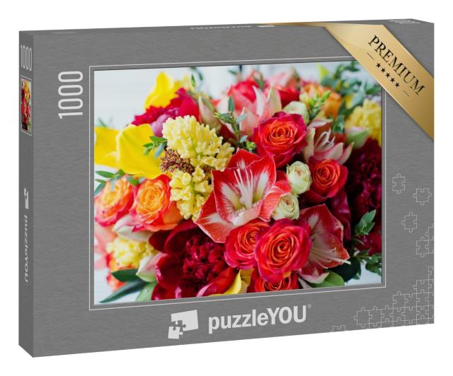 Puzzle „Rosa Geschenkbox mit hellen Blumen“