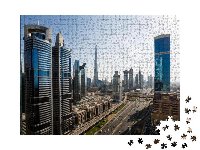 Puzzle 1000 Teile „Skyline von Dubai: Wolkenkratzer, Burj Khalifa, das höchste Gebäude der Welt“