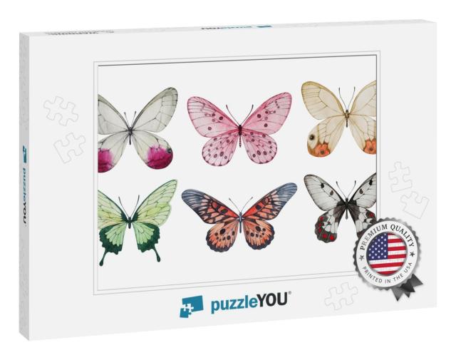 Collection of Watercolor Butterflies. Isolated Illustrati... Jigsaw Puzzle