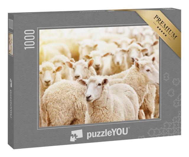 Puzzle 1000 Teile „Nahaufnahme einer Schafherde in einem Viehzuchtbetrieb“