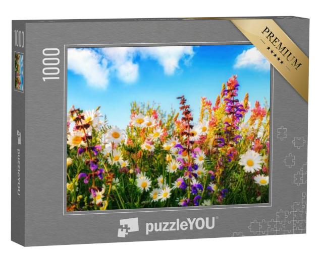 Puzzel 1000 stukjes „Kleurrijke lentebloemen in een weiland“