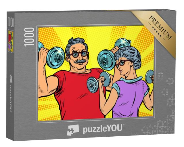 Puzzel 1000 stukjes „Opa en oma fitnessen: pop-artstijl“