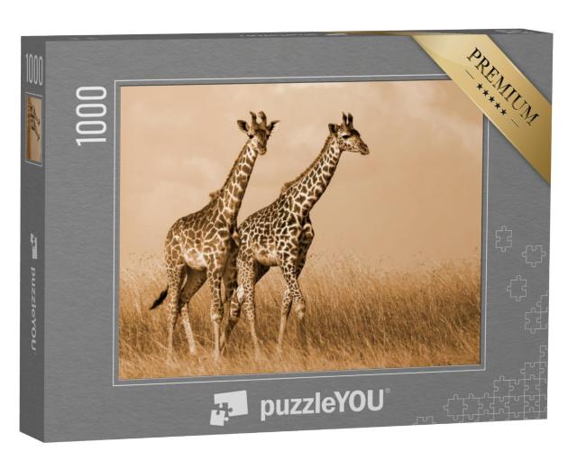 Puzzel 1000 stukjes „Paar giraffen tijdens een wandeling“