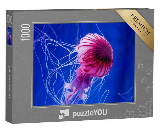 Puzzel 1000 stukjes „Roze kwal voor een blauwe zeeachtergrond“