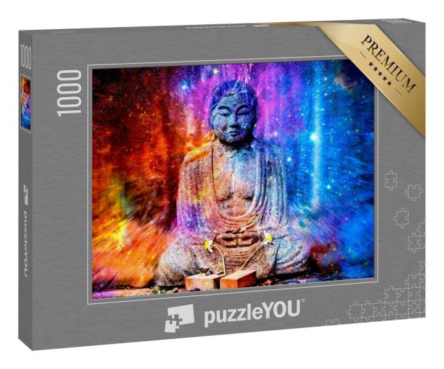 Puzzle 100 Teile „Buddha-Statue und Galaxie, Illustration“