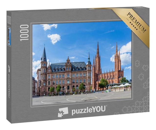 Puzzle 1000 Teile „Neues Rathaus und Marktkirche in Wiesbaden, Deutschland“