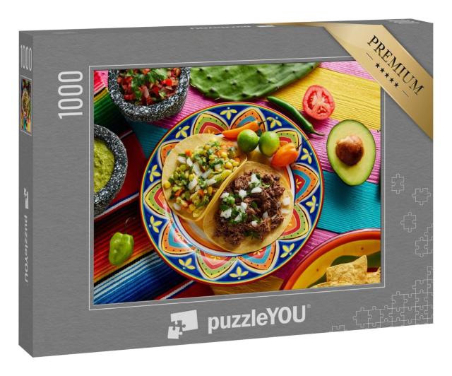Puzzle 100 Teile „Mexikanische platillo tacos mit Saucen“