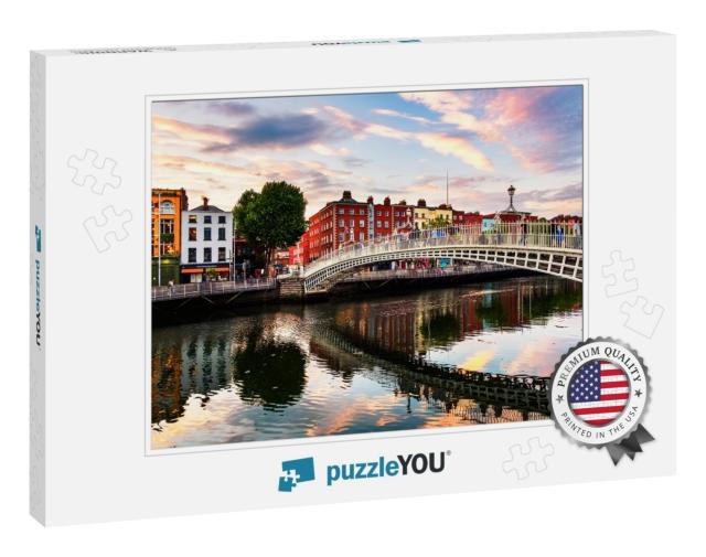 Dublin, Ireland. Night View of Famous Illuminated Ha Penn... Jigsaw Puzzle