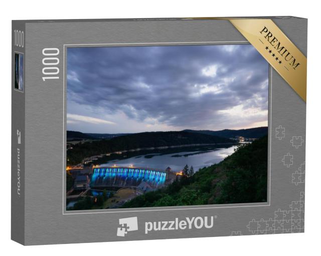 Puzzel 1000 stukjes „Uitzicht vanaf het uitzichtspunt Kleine Kanzel op de Edersee bij zonsondergang“