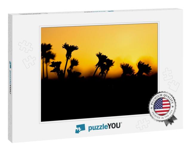 Yellow Dandelions Silhouette. Summer, Spring Flowers in a... Jigsaw Puzzle