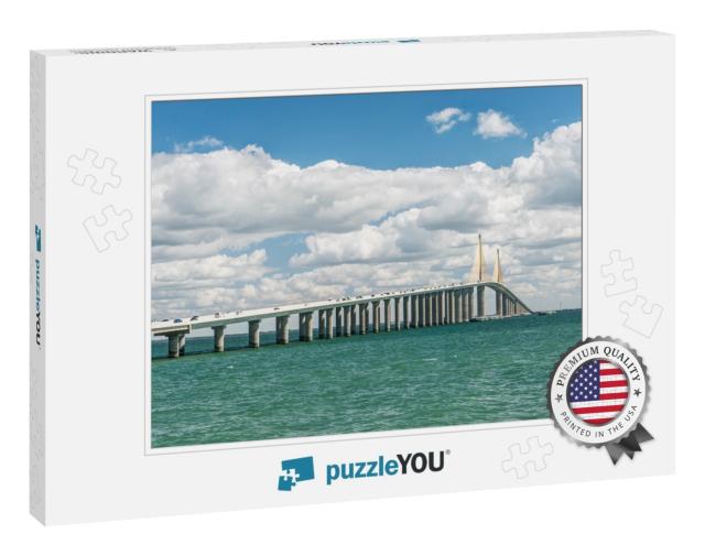 Florida, St. Petersburg, Sunshine Skyway Bridge... Jigsaw Puzzle