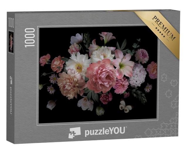 Puzzel 1000 stukjes „Barok boeket van pioenen, rozen en tulpen“