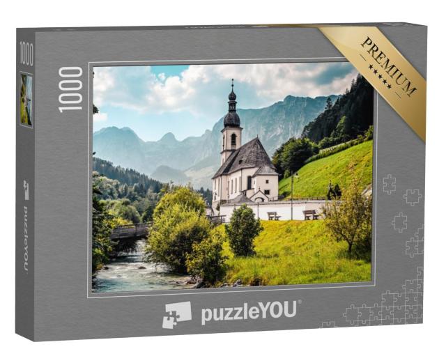 Puzzel 1000 stukjes „Landschap in de Alpen met de kerk van Sint-Sebastiaan“