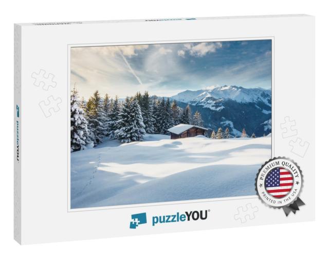 Winter Panorama with Ski Hut in the Snow... Jigsaw Puzzle