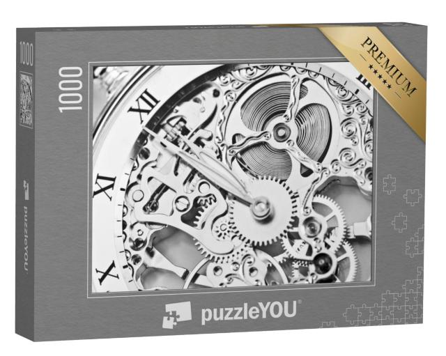 Puzzel 1000 stukjes „Zwart-wit close-up van een uurwerk“