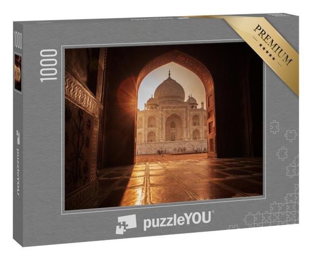 Puzzle 1000 Teile „Sonnenstrahlen am Taj Mahal in Agra, der bekannten Sehenswürdigkeit in Indien“