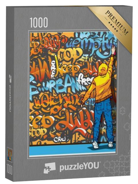 Puzzel 1000 stukjes „Jonge man spuit graffiti“