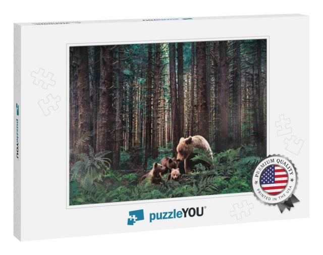 Western Hemlock Trees Growing Close Together & Covered wi... Jigsaw Puzzle