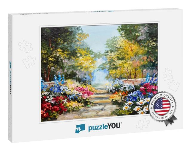 Oil Painting Landscape - Colorful Summer Forest, Beautifu... Jigsaw Puzzle