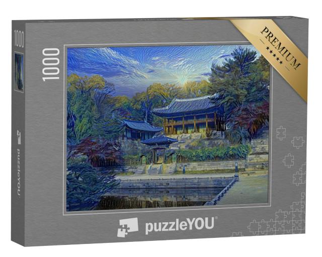 Puzzel 1000 stukjes „in de kunststijl van van Gogh, Starry Night - Autumn in Changdeokgung Palace in Seoul, Zuid-Korea“