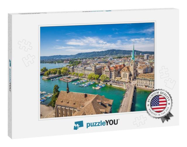 Aerial View of Historic Zurich City Center with Famous Fr... Jigsaw Puzzle