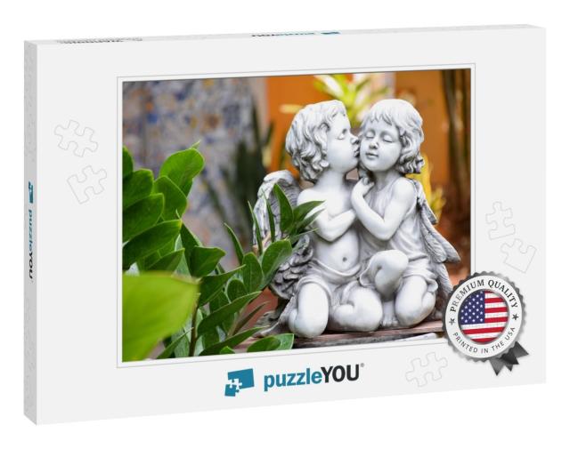 Cupid, Angel Statue, a Statue of a Girl with a Boy Kissin... Jigsaw Puzzle