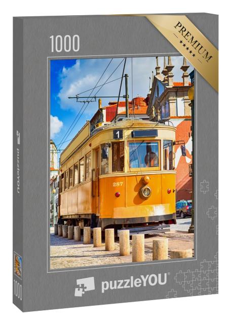 Puzzle 1000 Teile „Traditionelle gelbe Straßenbahn von Porto, Portugal“