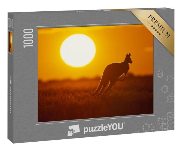 Puzzle 1000 Teile „Känguru im glühenden australischen Sonnenuntergang“