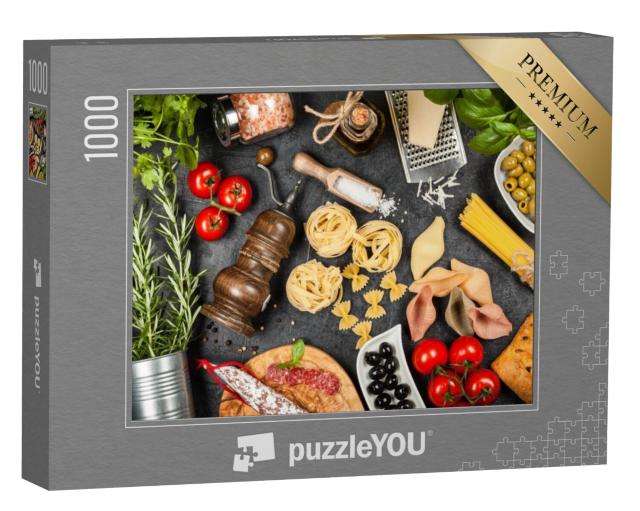 Puzzel 1000 stukjes „Italiaans eten met pasta en kruiden“