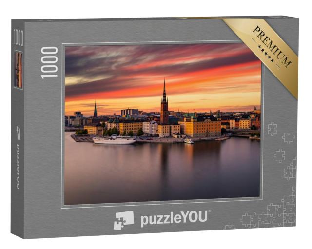 Puzzel 1000 stukjes „Gamla Stan, het oude centrum van Stockholm bij zonsondergang, Zweden“