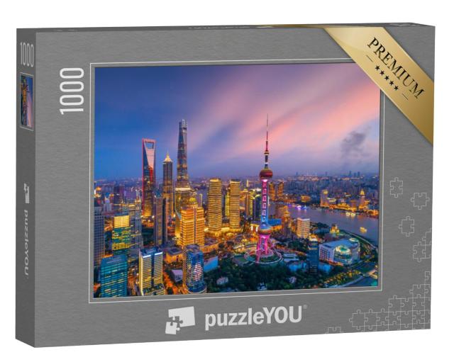 Puzzel 1000 stukjes „Skyline van Shanghai bij nacht, China“