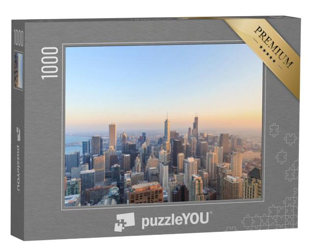 Puzzel 1000 stukjes „Luchtfoto van Chicago bij zonsondergang“