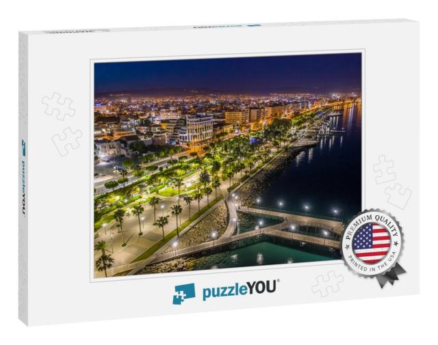 Cyprus. Night Limassol. Night Promenade of Limassol. Lima... Jigsaw Puzzle