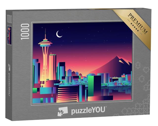 Puzzel 1000 stukjes „Kleurrijke skyline van Seattle“